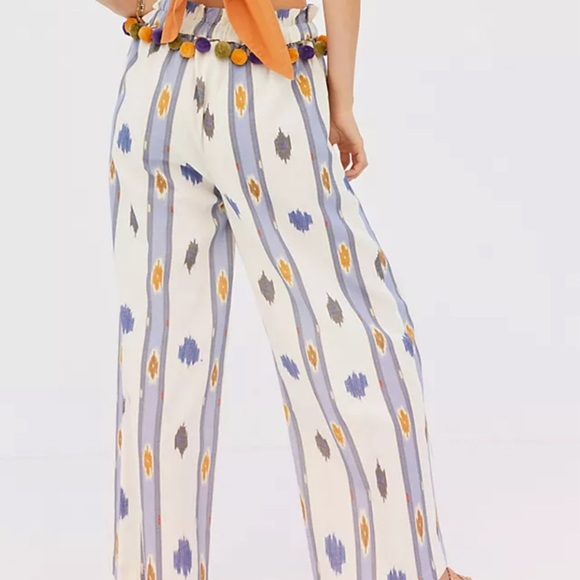 NWT Ollari Anthropologie Pom Pom Boho Wide Leg Pants XS - Picture 2 of 3